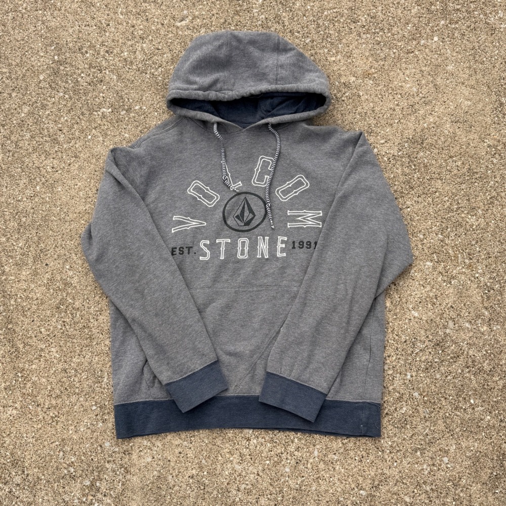 Modern Volcom Hoodie Medium Gray Excellent Classic Fit Stone Graphic Pullover